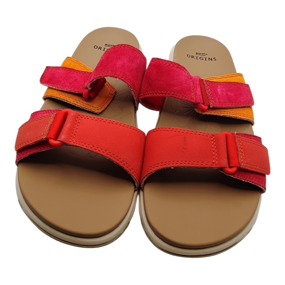 Earth Origins Vesper Women's 9M Raspberry Orange Yellow Hook And Loop Slides
